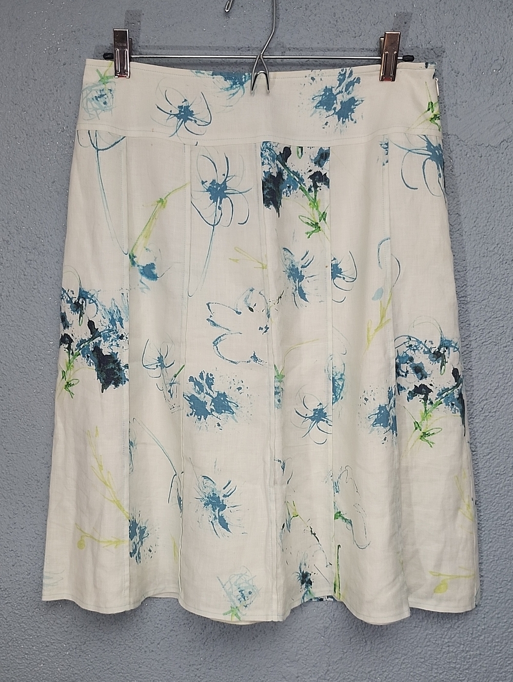 Ann Taylor White Midi Skirt with Blue & Green Floral Print
